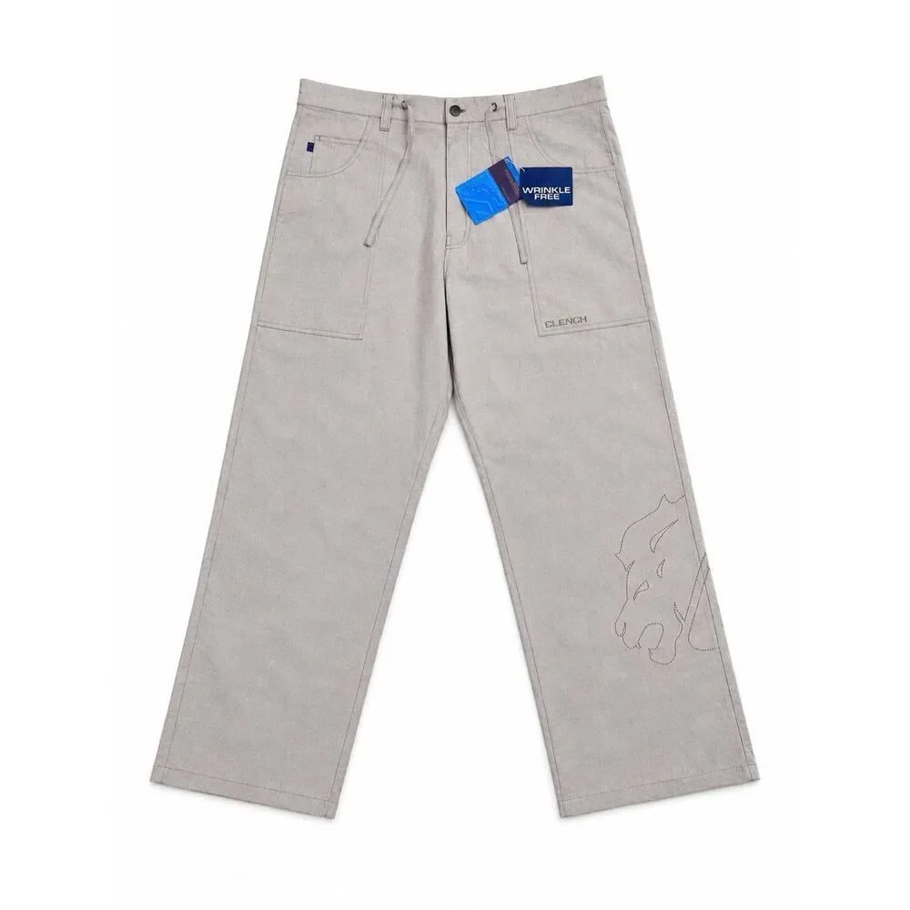 Y2K Deadstock Clench Linen Wide Leg Pants Embroidered Baggy Streetwear Archive